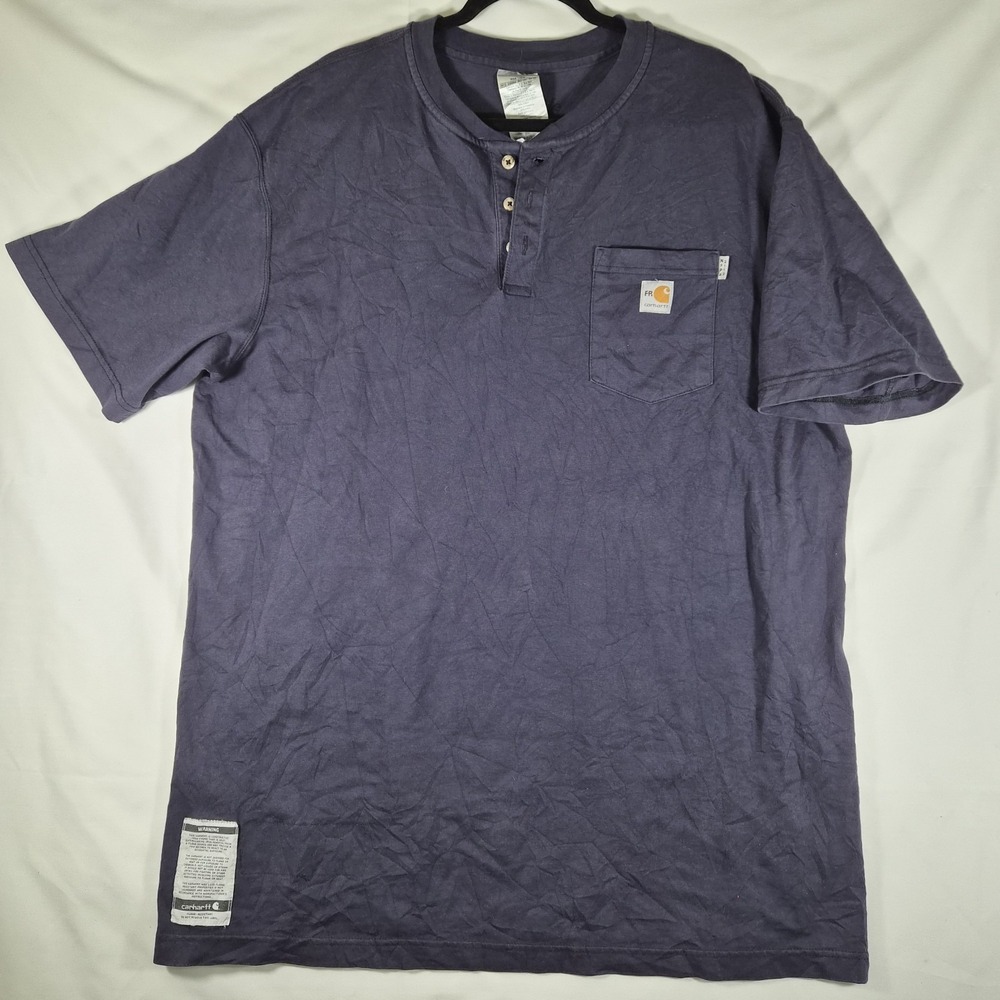 Carhartt FR Flame Resistant Henley Shirt Mens 2XL Tall Navy Blue Workwear Pocket